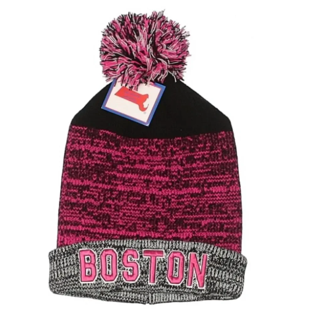 Bay State Pink and Black Boston Pom Pom Hat
